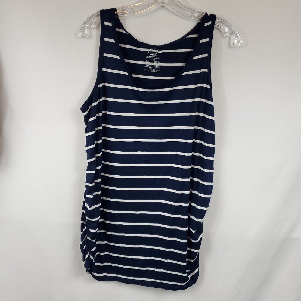 Time and Tru Womens Navy Blu Wht Stripe Sleeveless Wide Neck Maternity Tank XL